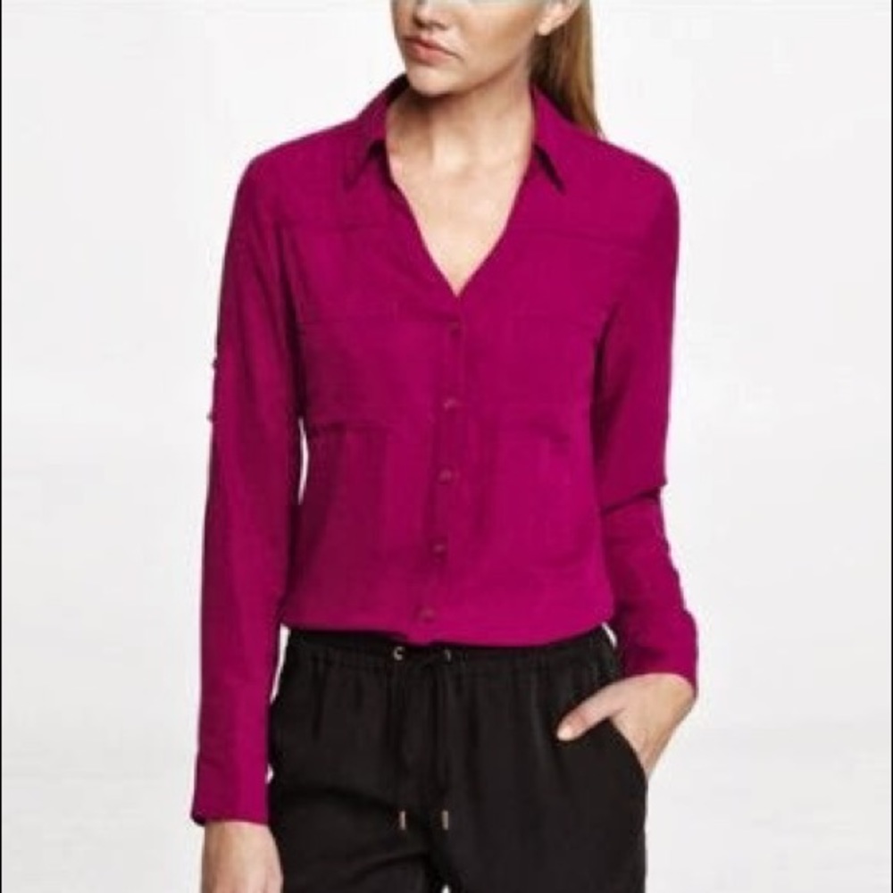 MOVING SALE! fuchsia express blouse with tulip hem